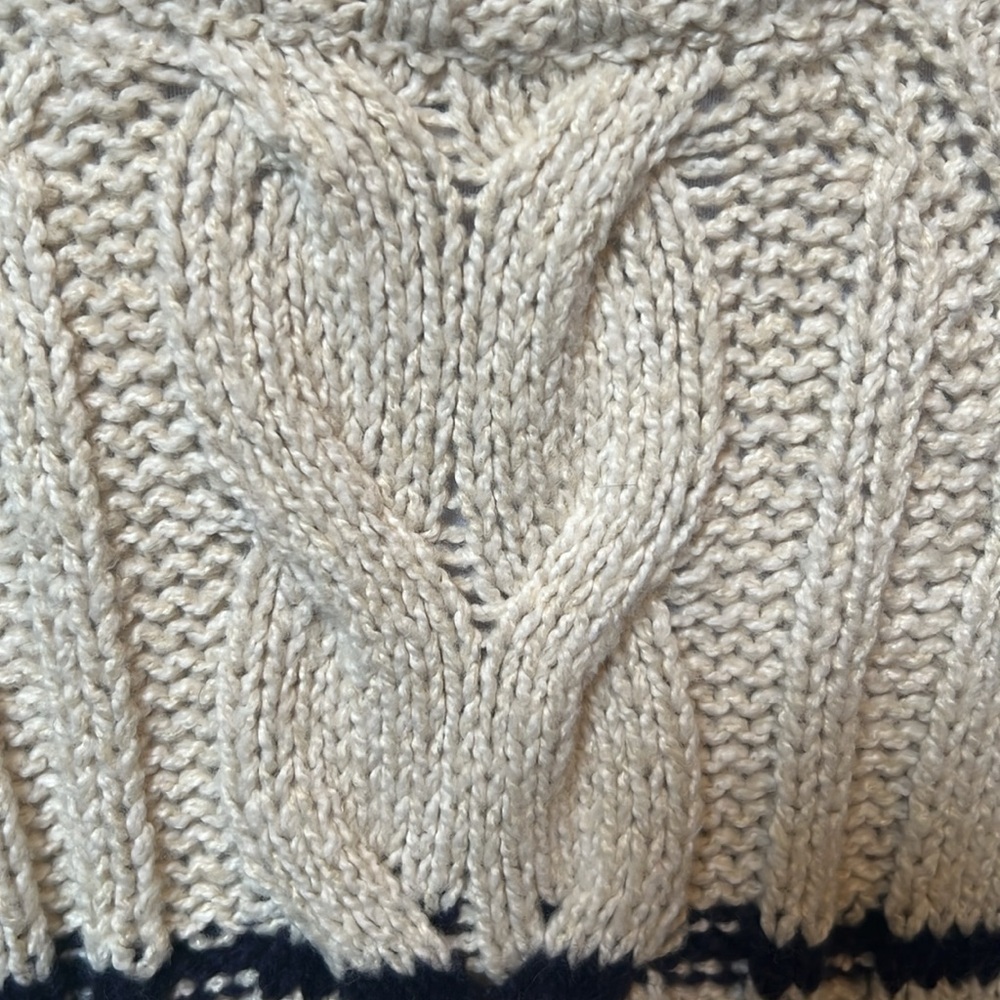 J.Jill Womens Sweater Ivory Blue Stripe Cable Knit Nautical Crew Neck SZ Large - Picture 6 of 8